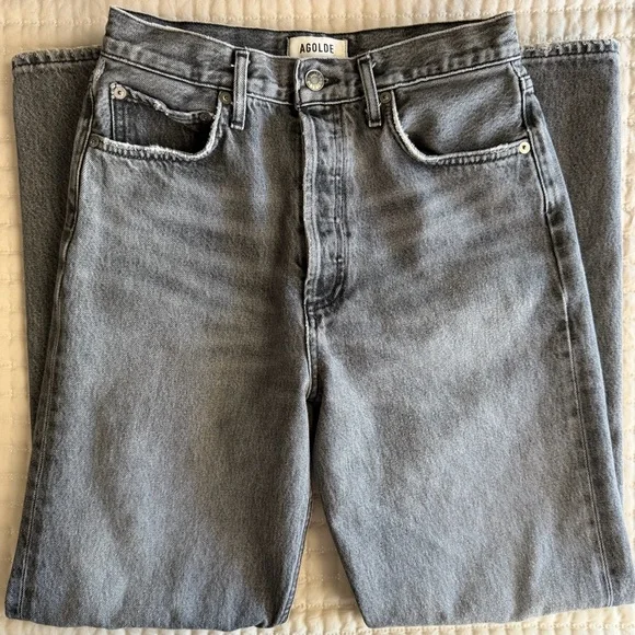 AGOLDE 90s Pinch Waist Cropped High Rise Straight Leg Jeans Washed Black Size 27 - Picture 9 of 11